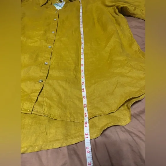 Sigrid Olsen 100% Linen Button Front Tunic Top Womens Size 1X Mustard Yellow NWT - Picture 6 of 6